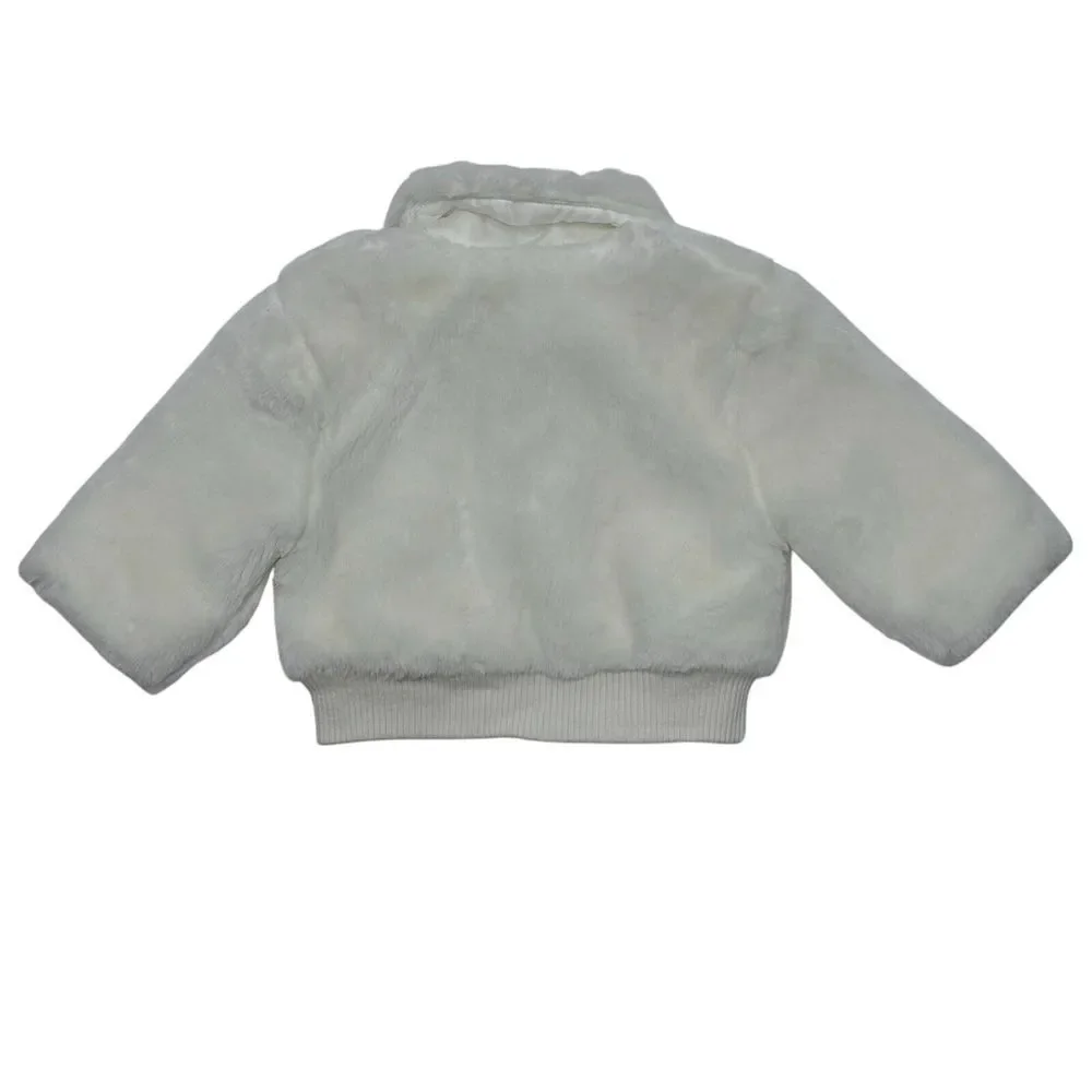 Roots Girls 6-12 Months White Full Zip Long Sleeve Logo Faux Fur Jacket Coat‎